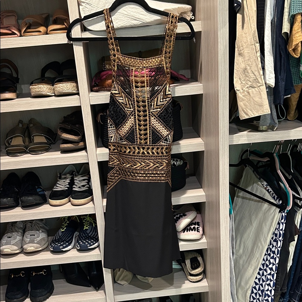 Karen Millen Black and Gold Embellished Midi Dress